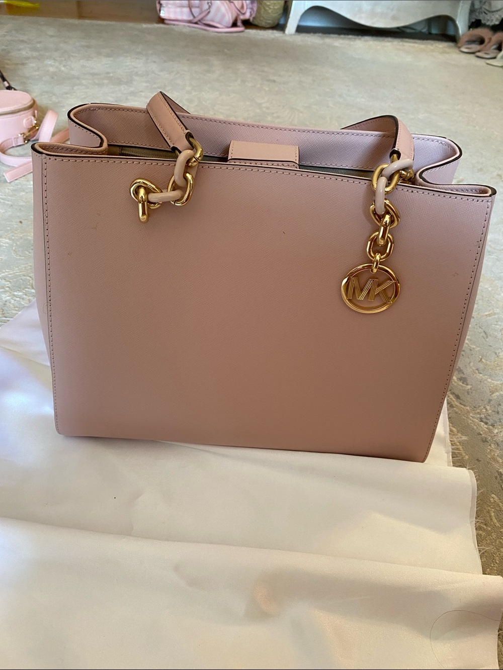 Michael Kors Blush Saffiano Satchel with Gold Hardware